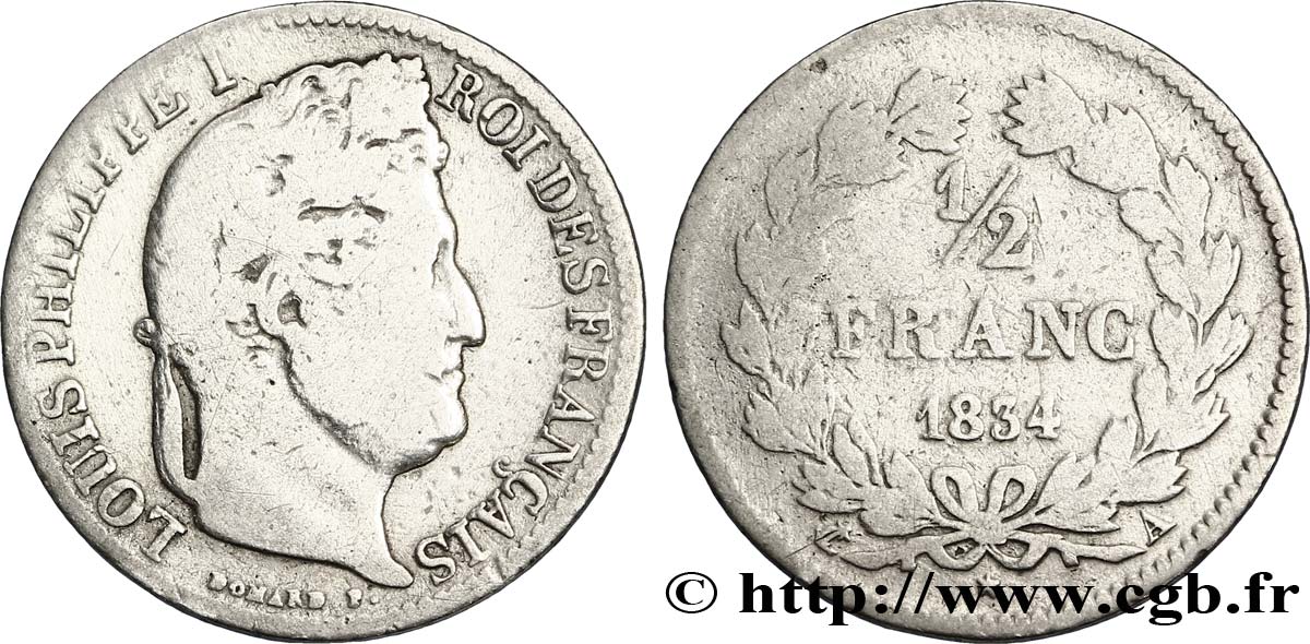 1/2 franc Louis-Philippe 1834 Paris F.182/40 VG8 