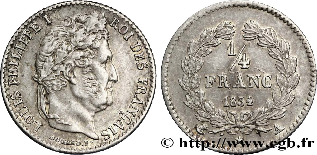 1/4 franc Louis-Philippe 1834 Paris F.166/37 TTB50 