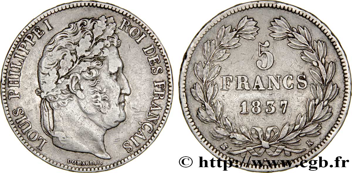 5 francs IIe type Domard 1837 Bordeaux F.324/65 TB35 