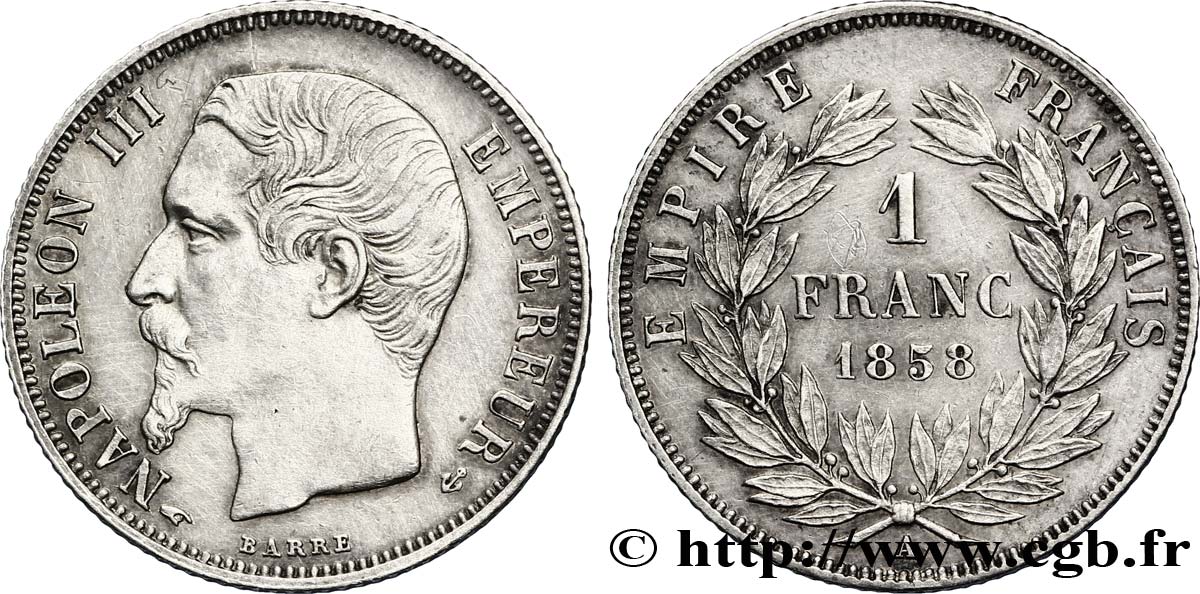 1 franc Napoléon III, tête nue 1858 Paris F.214/11 TTB52 