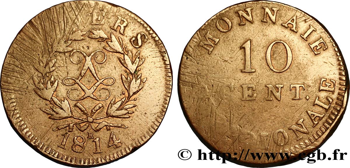 10 cent. Anvers au double L, frappe de l’atelier de Wolschot 1814  Anvers F.130C/2 B12 