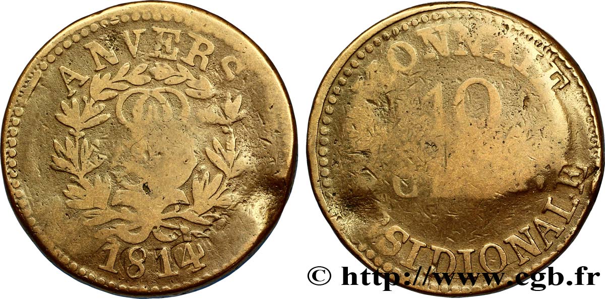 10 cent. Anvers au double L, frappe de l’arsenal de la marine 1814  Anvers F.130D/1 RC10 