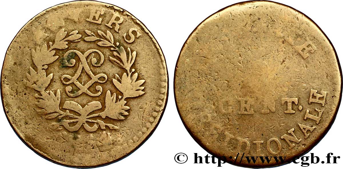 5 cent. Anvers au double L, frappe de l’arsenal de la marine 1814  Anvers F.115E/1 G5 