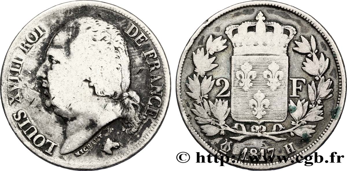 2 francs Louis XVIII 1817 La Rochelle F.257/10 MB20 