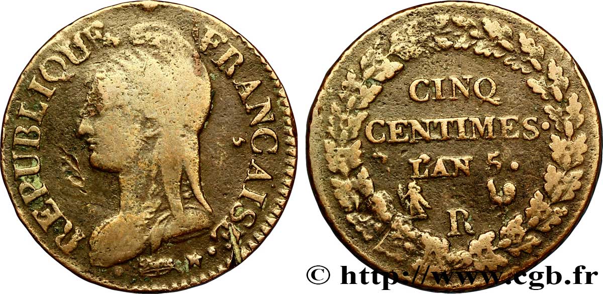 Cinq centimes Dupré, grand module 1797 Orléans F.115/28 TB25 