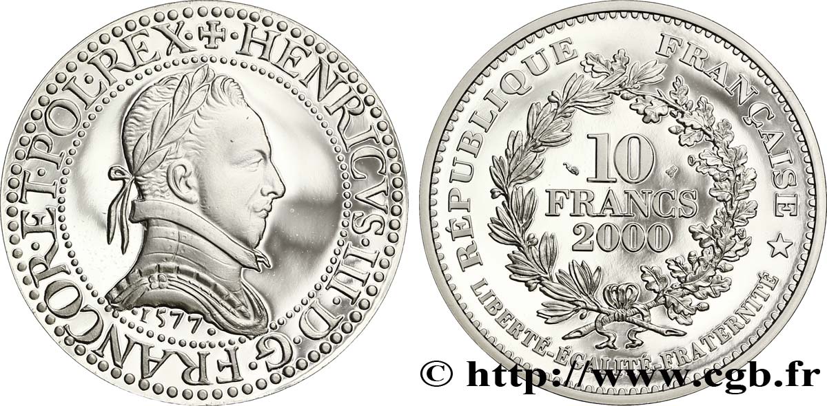 Belle Épreuve 10 Francs - Le Franc d’Henri III 2000 Paris F.1331 1 MS68 