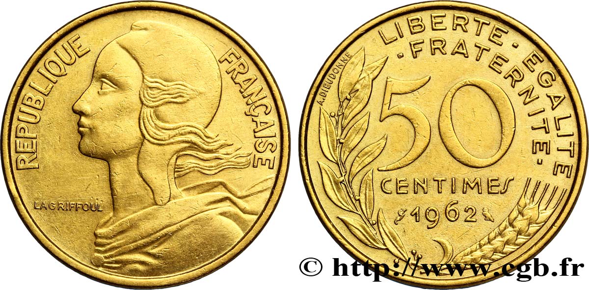 50 centimes Marianne, col à quatre plis 1962 Paris F.197/3 TTB40 