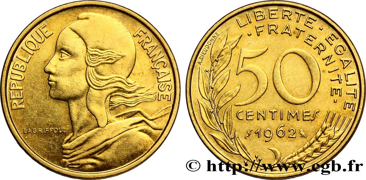 50 centimes Marianne, col à quatre plis 1962 Paris F.197/3 TTB54 