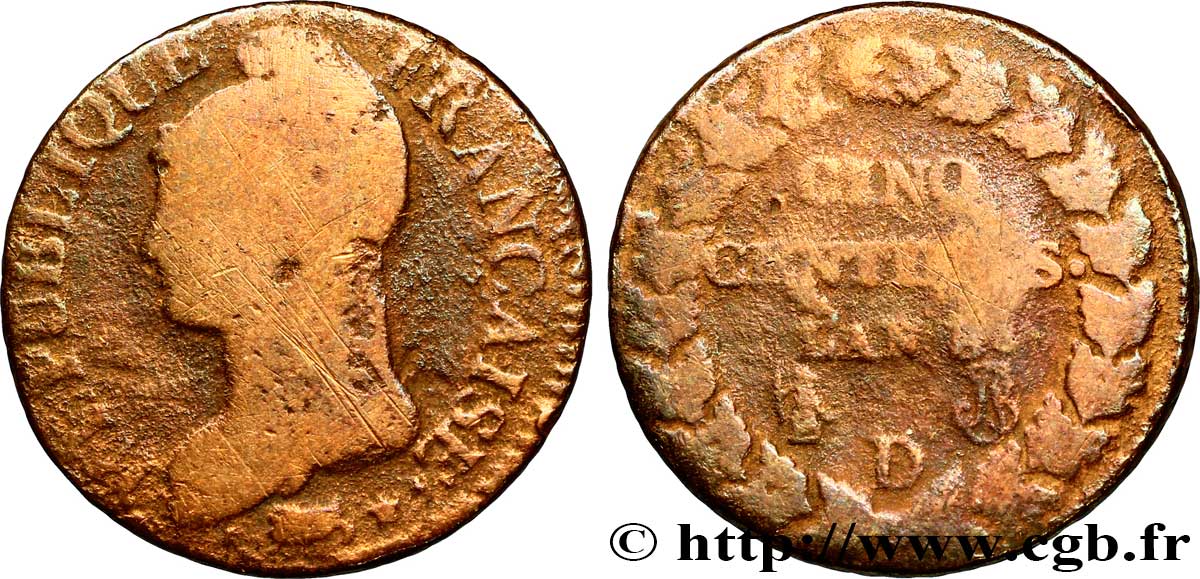 Cinq centimes Dupré, grand module 1800 Lyon F.115/125 B8 