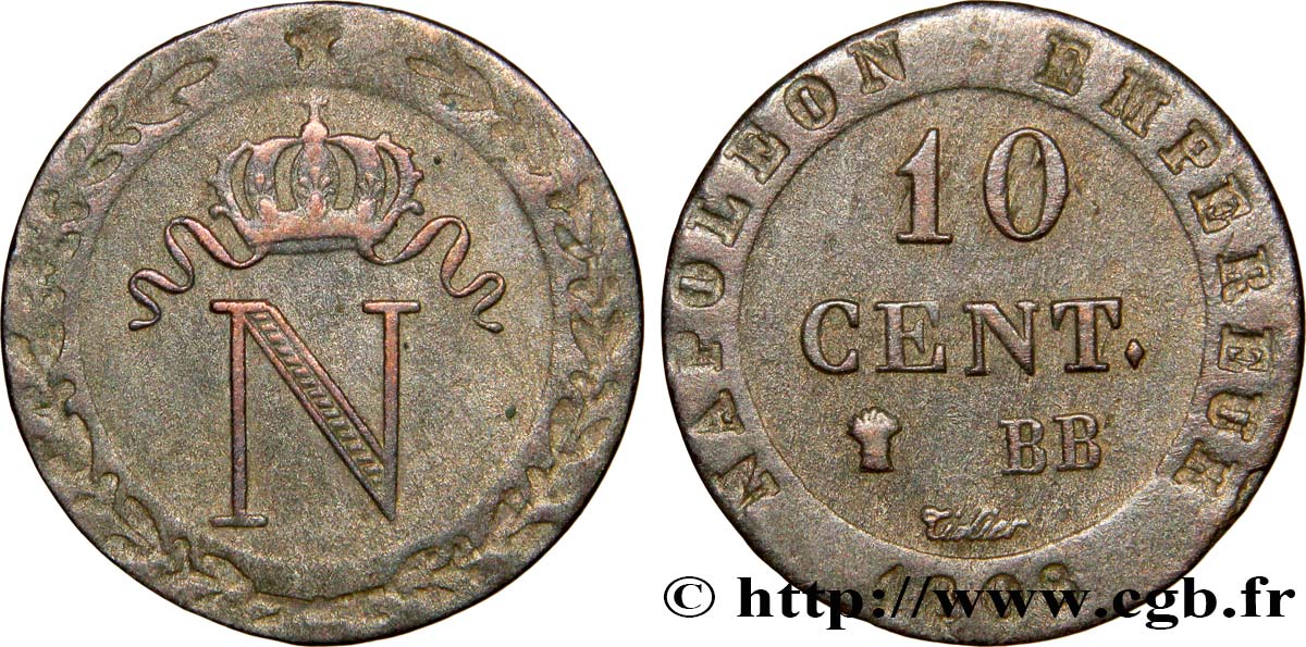 10 cent. à l&nbsp;N couronnée 1808 Strasbourg F.130/4 TTB40 