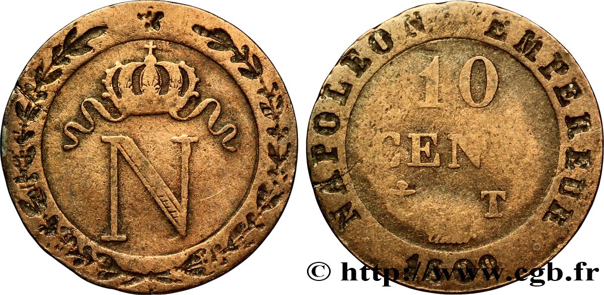 10 cent. à l&nbsp;N couronnée 1809 Nantes F.130/18 B12 