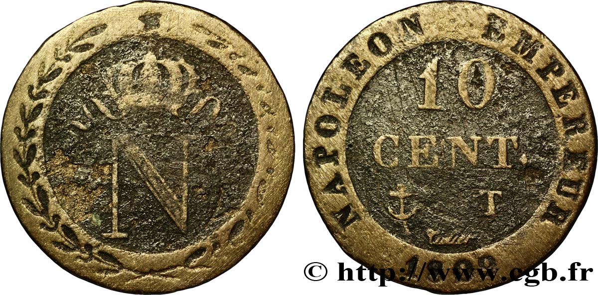 10 cent. à l N couronnée 1809 Nantes F.130/18 TB20 