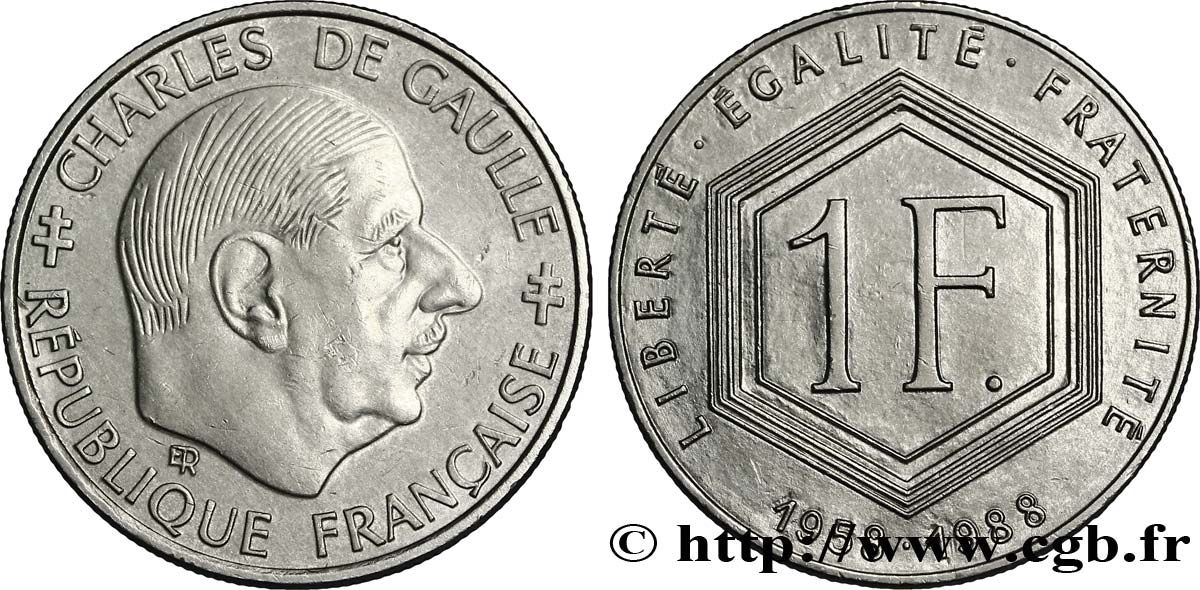 1 franc De Gaulle, sans différents 1988  F.227/3 SPL55 