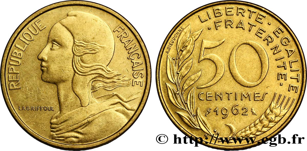 50 centimes Marianne, col à 4 plis 1962 Paris F.197/3 TTB45 