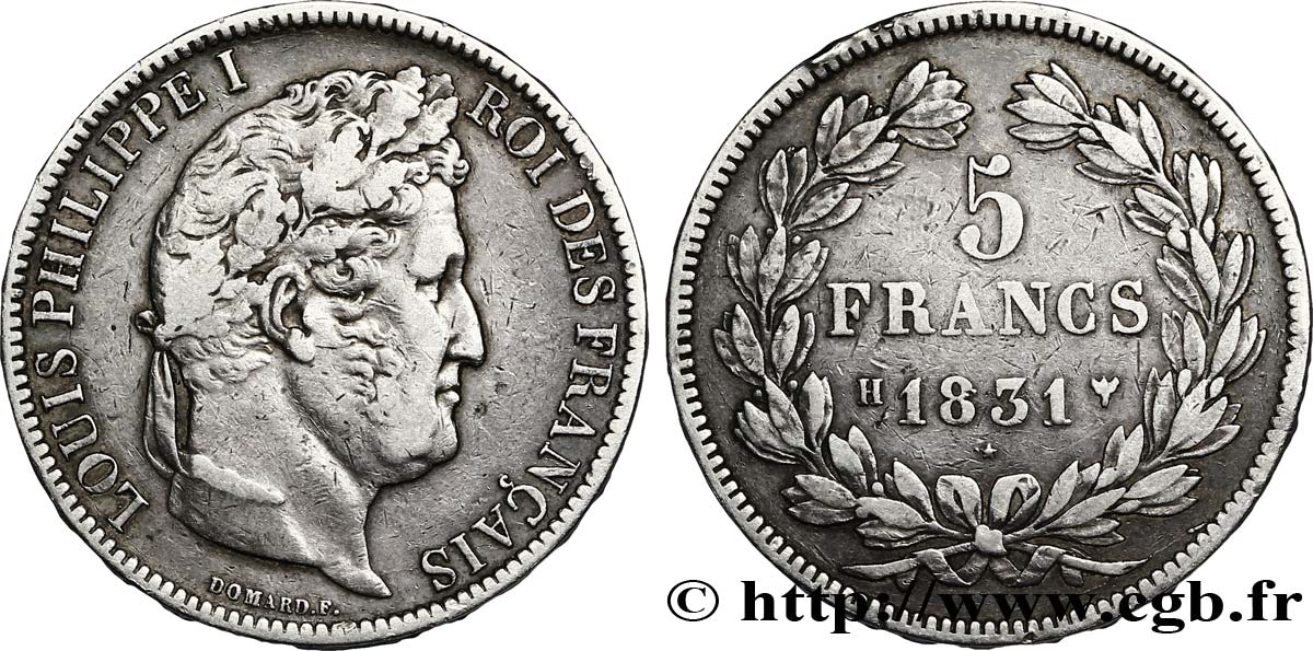 5 francs Ier type Domard, tranche en relief 1831 La Rochelle F.320/5 TB25 