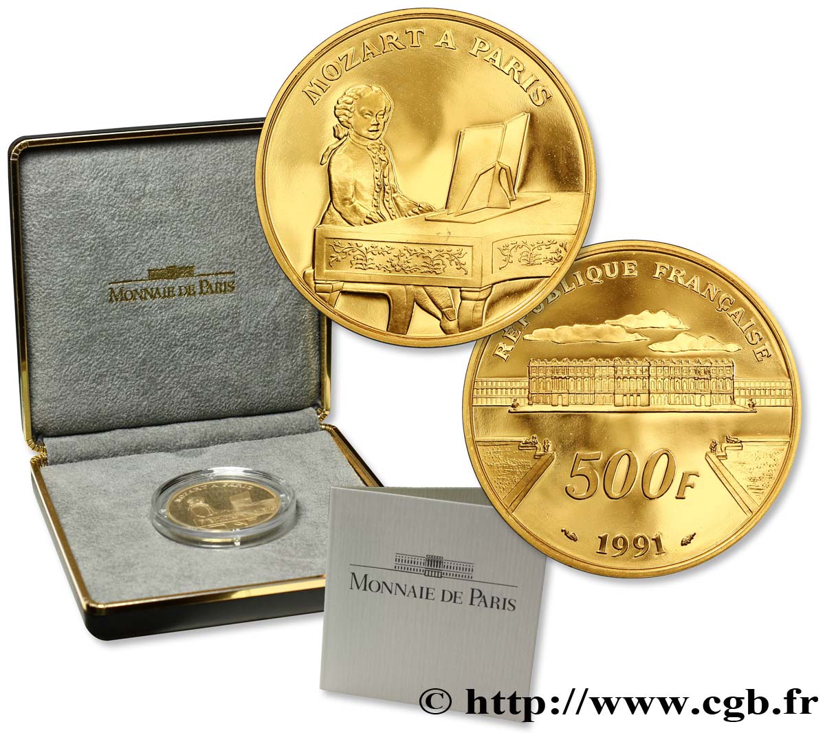 Belle Epreuve 500 francs or - Bicentenaire de la mort de Mozart 1991 Paris F.1810 1 FDC70 