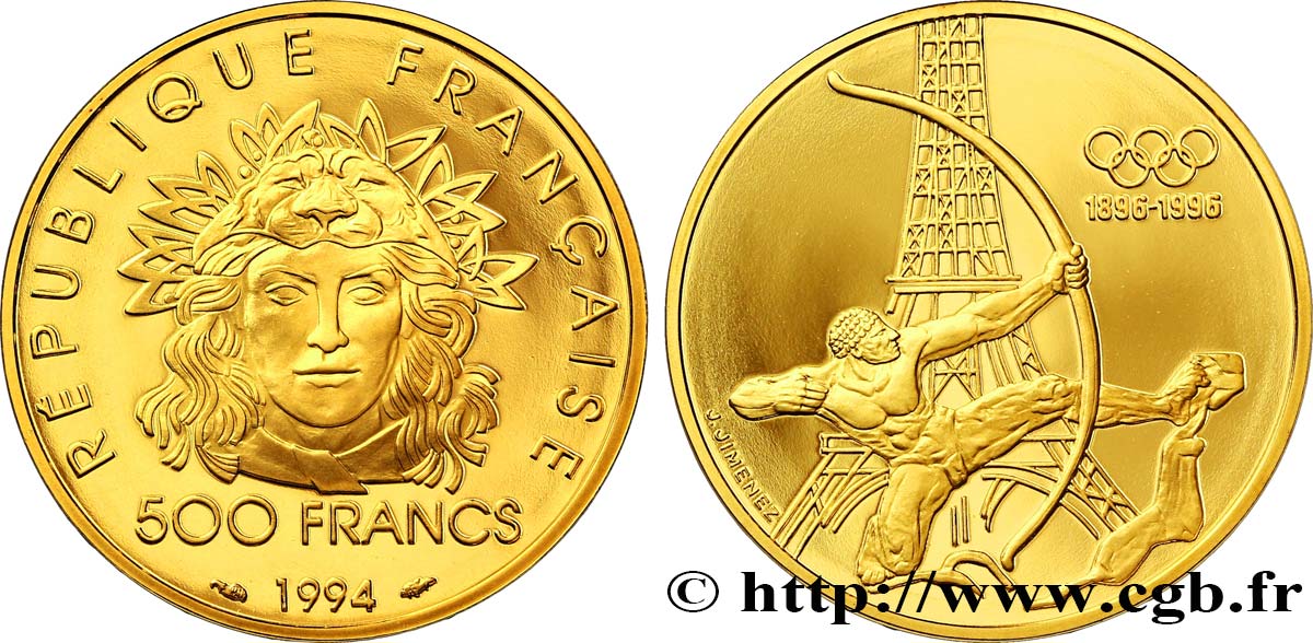 Belle Épreuve Or 500 francs - Tir à l’arc 1994 Pessac F5.1830 1 MS70 