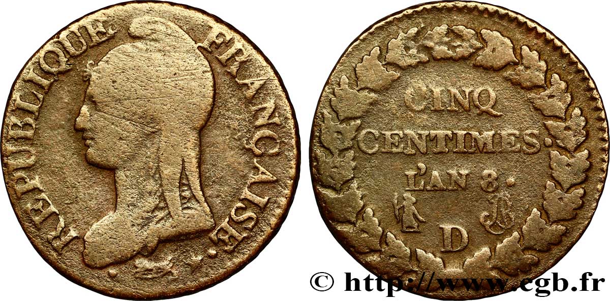 Cinq centimes Dupré, grand module 1800 Lyon F.115/125 BC20 