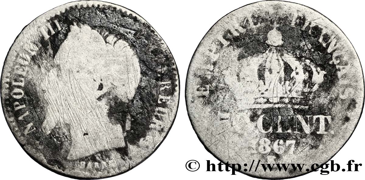 50 centimes Napoléon III, tête laurée 1867 Bordeaux F.188/18 MC3 