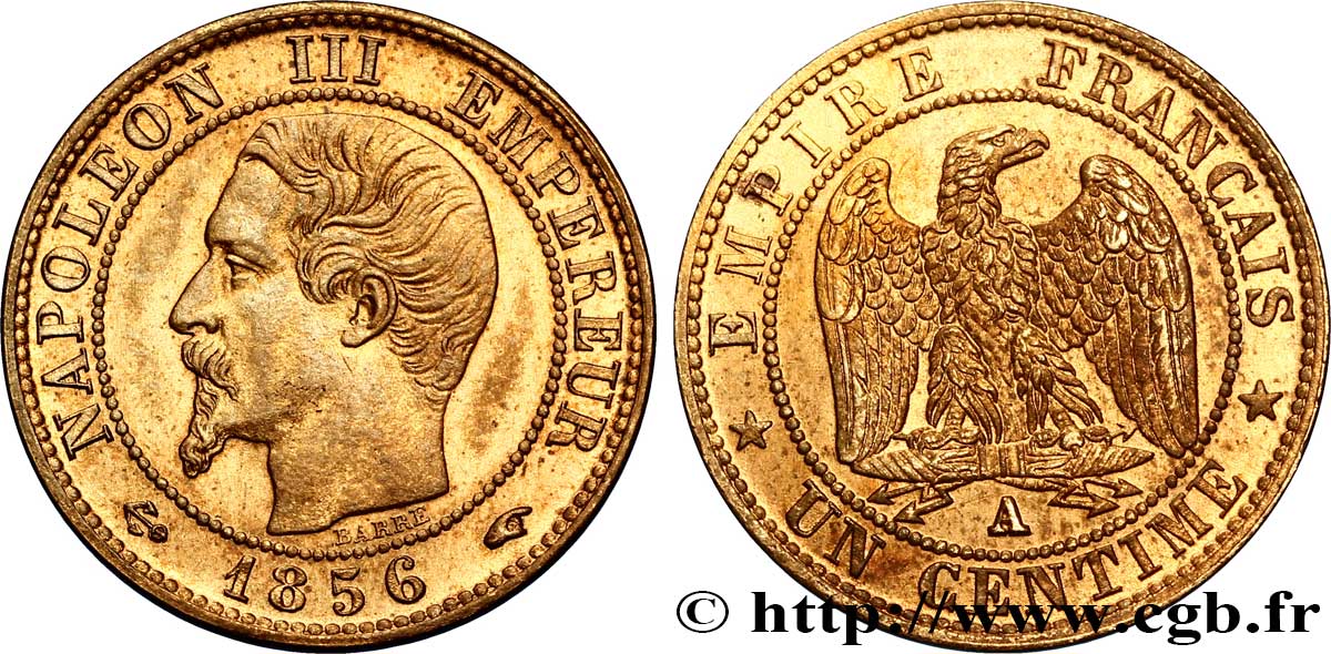 Un centime Napoléon III, tête nue 1856 Paris F.102/26 SUP62 