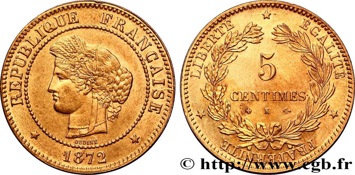 5 centimes Cérès 1872 Bordeaux F.118/6 SUP62 