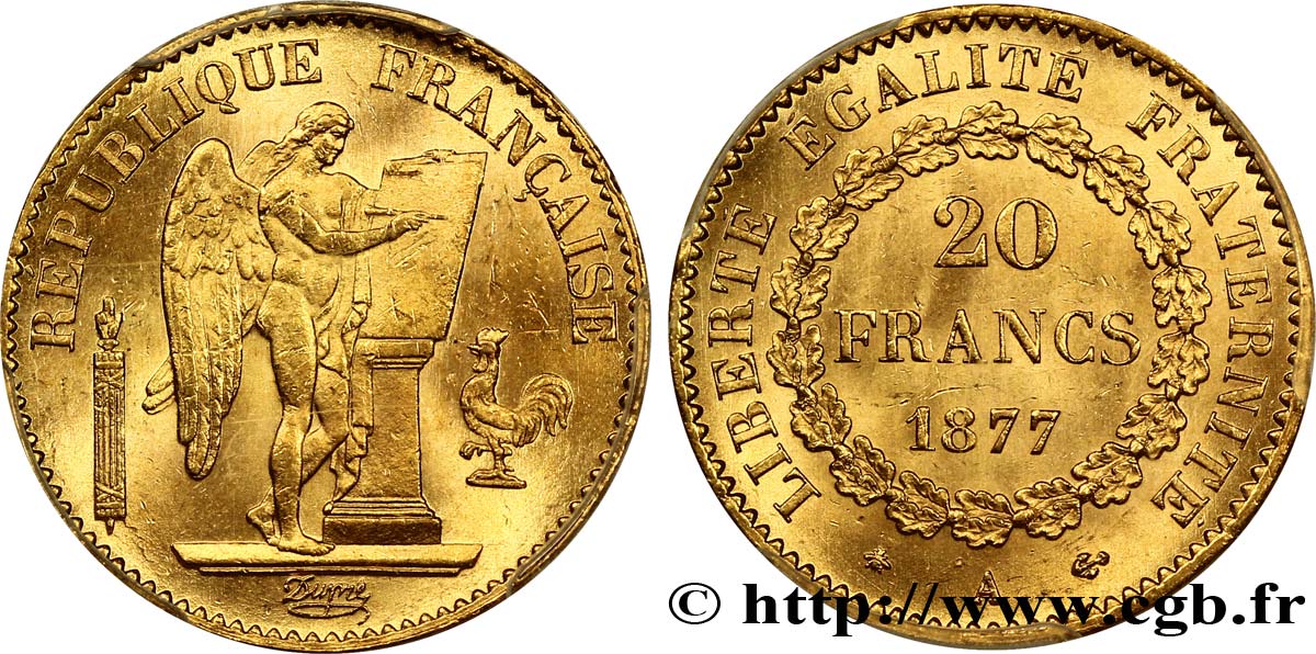 20 francs or Génie, Troisième République 1877 Paris F.533/5 SPL63 