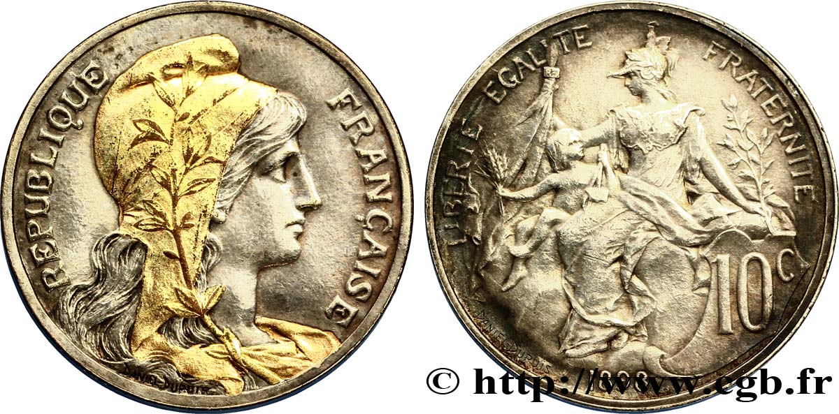 10 centimes Daniel-Dupuis, argenté et doré 1898 Paris F.136/5 var. SUP55 