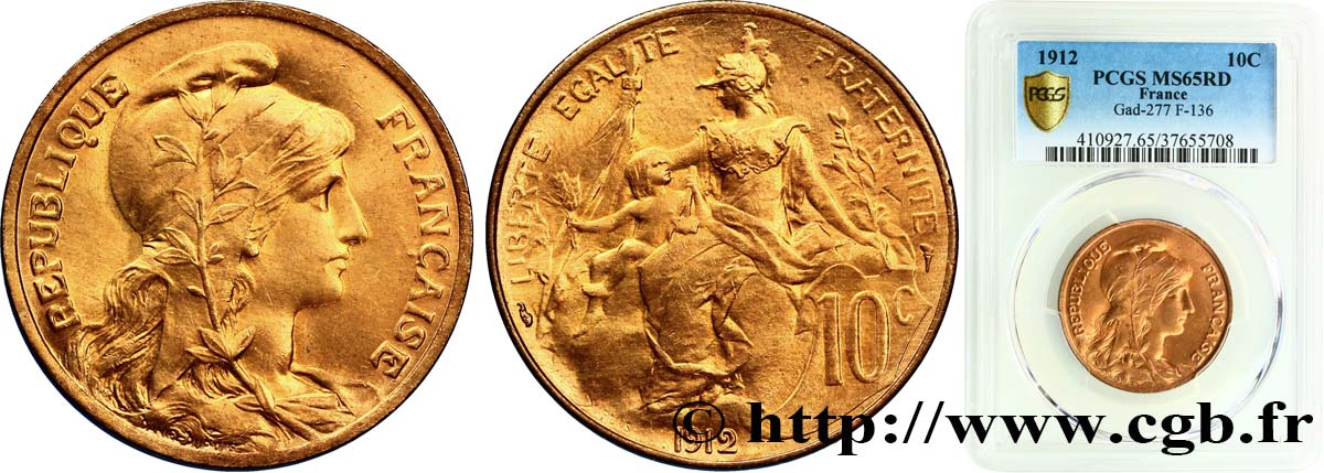10 centimes Daniel-Dupuis 1912  F.136/21 FDC65 PCGS