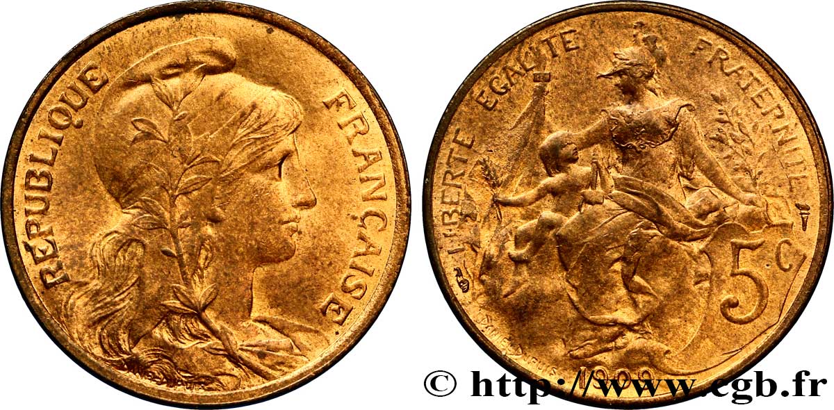 5 centimes Daniel-Dupuis 1909  F.119/20 EBC60 