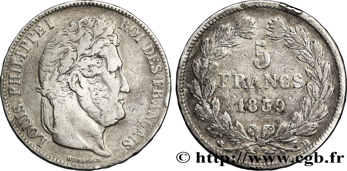 5 francs IIe type Domard 1839 Lyon F.324/78 S28 