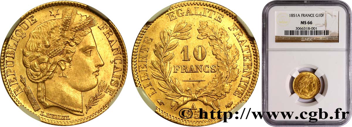 10 francs or Cérès, IIe République 1851 Paris F.504/3 SPL64 