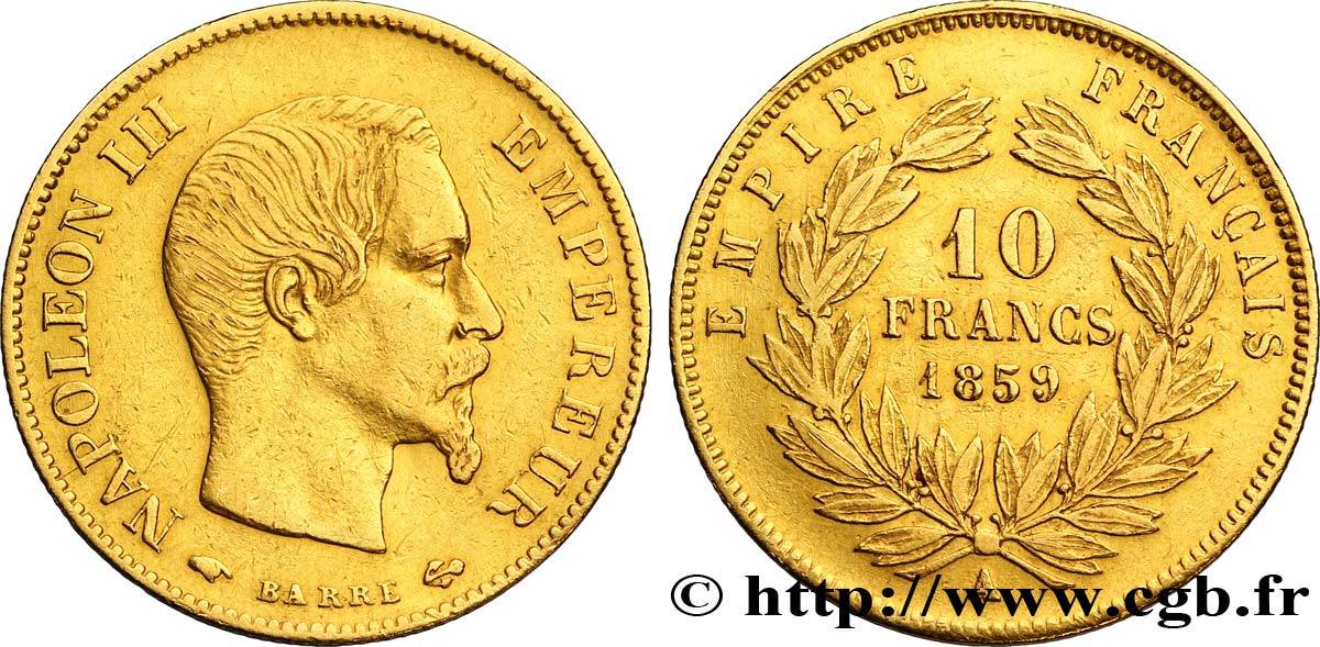 10 francs or Napoléon III, tête nue 1859 Paris F.506/7 TTB48 