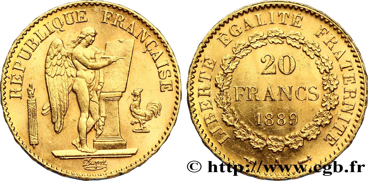 20 francs or Génie, Troisième République 1889 Paris F.533/12 EBC58 