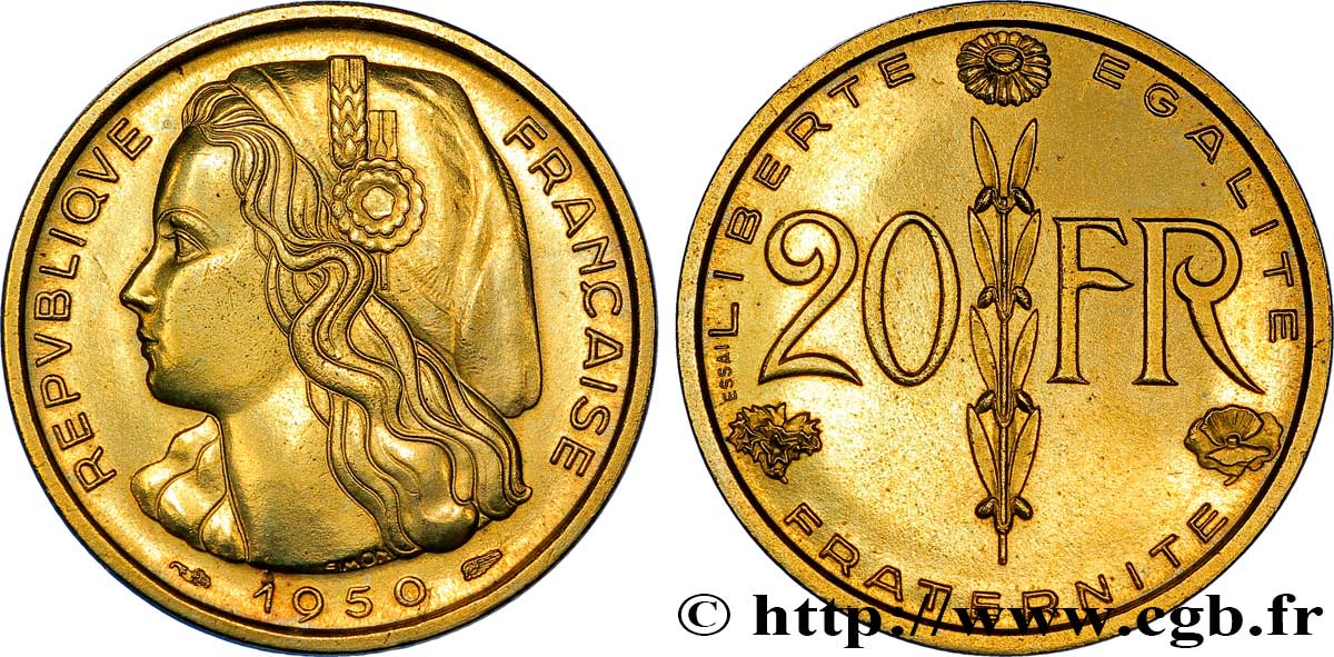 Essai du concours de 20 francs par Simon 1950 Paris Maz.2764 var. MS 