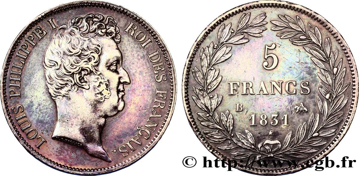 5 francs type Tiolier avec le I, tranche en creux 1831 Rouen F.315/15 AU 