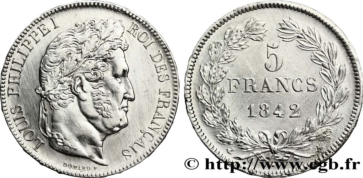 5 francs IIe type Domard 1842 Paris F.324/95 EBC 