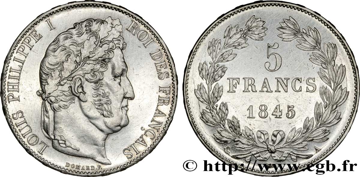 5 francs IIIe type Domard 1845 Paris F.325/6 SUP 