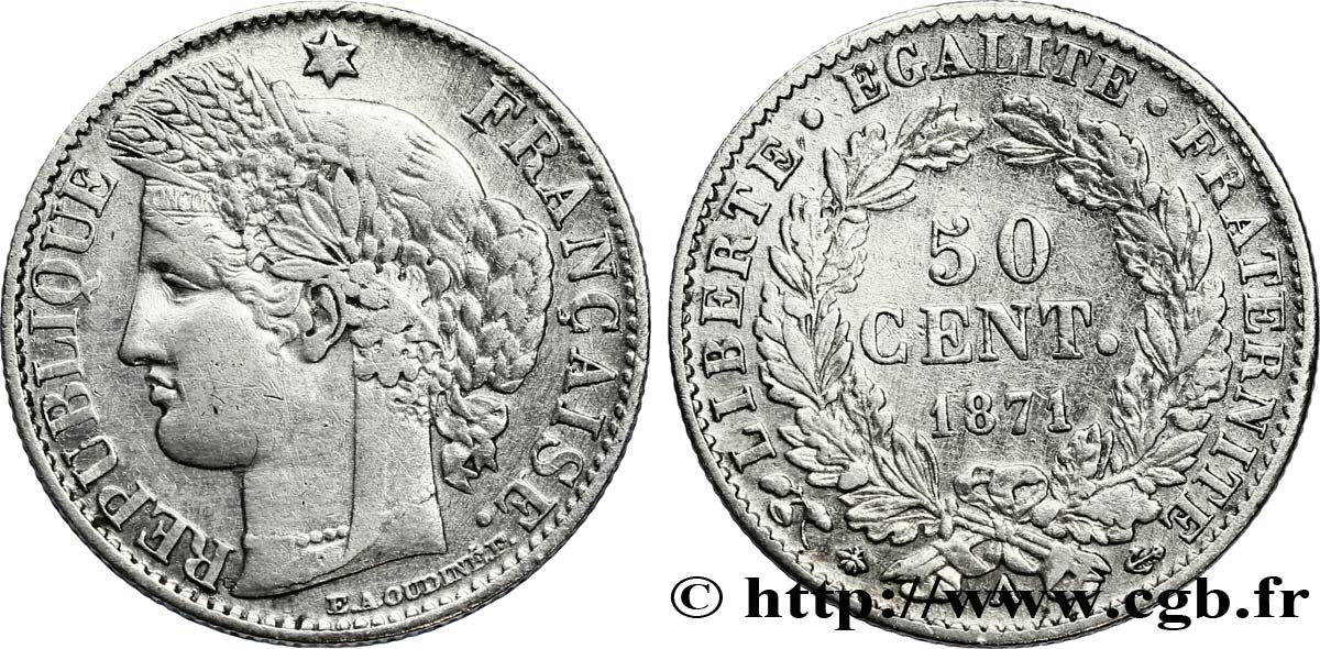 50 centimes Cérès, IIIe République 1871 Paris F.189/1 TTB40 