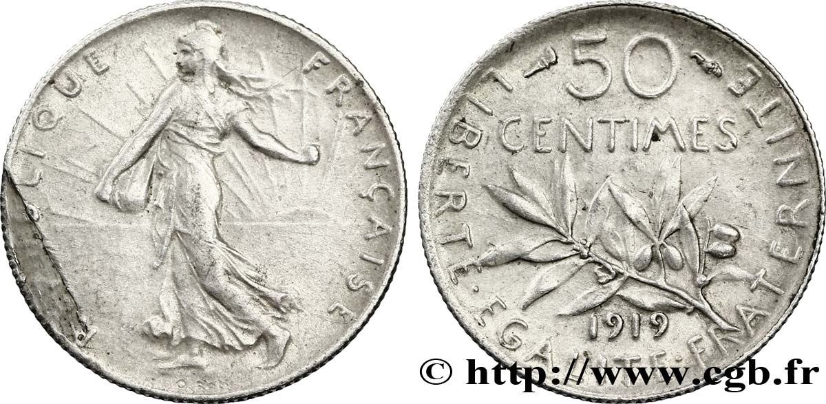 50 centimes Semeuse 1919 Paris F.190/26 var. TTB54 