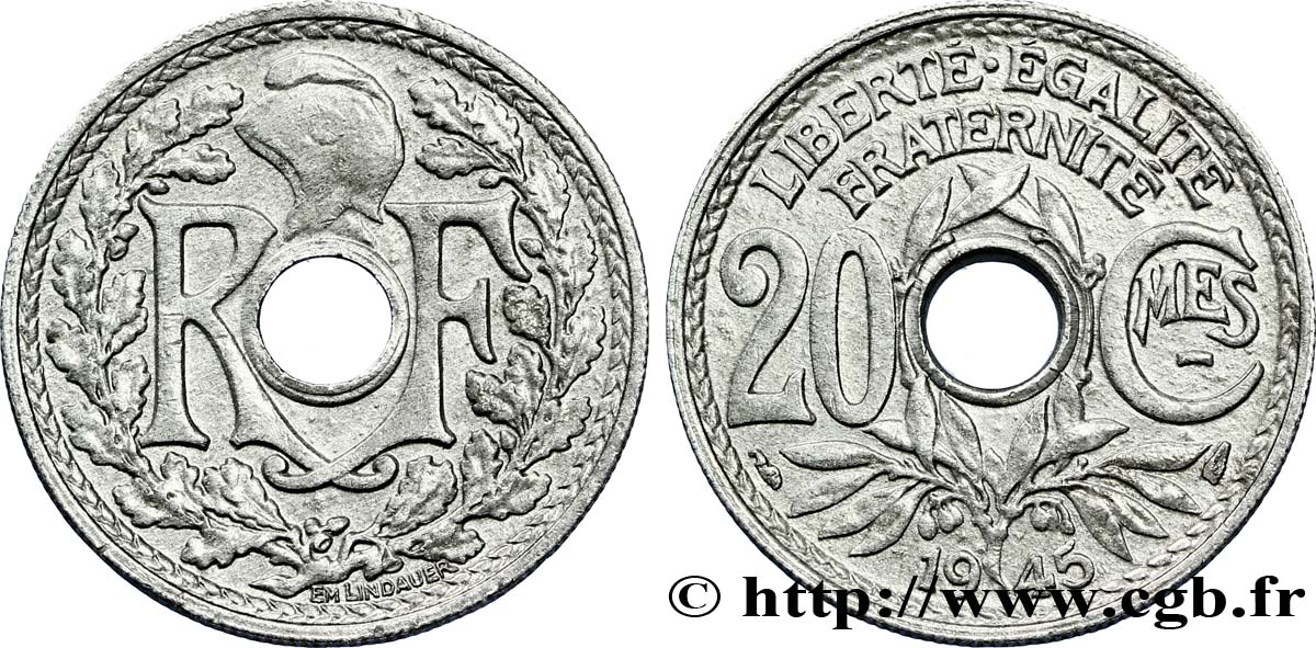 20 centimes Lindauer Zinc 1945  F.155/2 SUP62 
