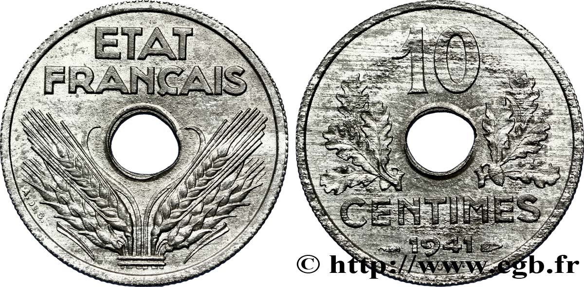 Essai de 10 centimes État français, grand module 1941 Paris F.141/1 SUP62 