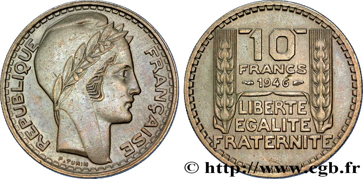 10 francs Turin, grosse tête, rameaux longs 1946  F.361/3 TTB52 