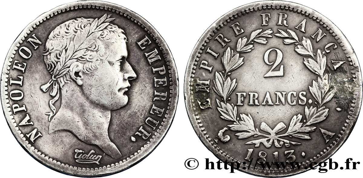 2 francs Napoléon Ier tête laurée, Empire français 1813 Paris F.255/52 TTB45 