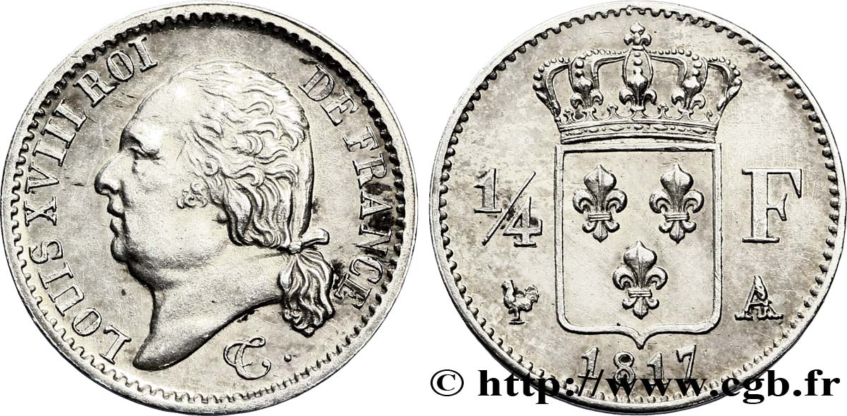 1/4 franc Louis XVIII  1817 Paris F.163/1 SUP62 