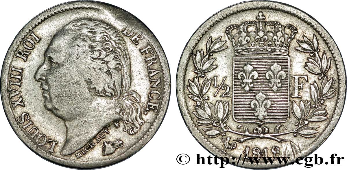1/2 franc Louis XVIII 1818 Paris F.179/15 TB25 