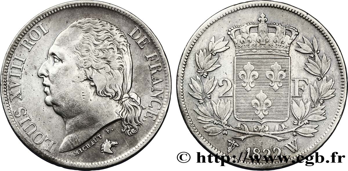 2 francs Louis XVIII 1822 Lille F.257/41 MBC45 