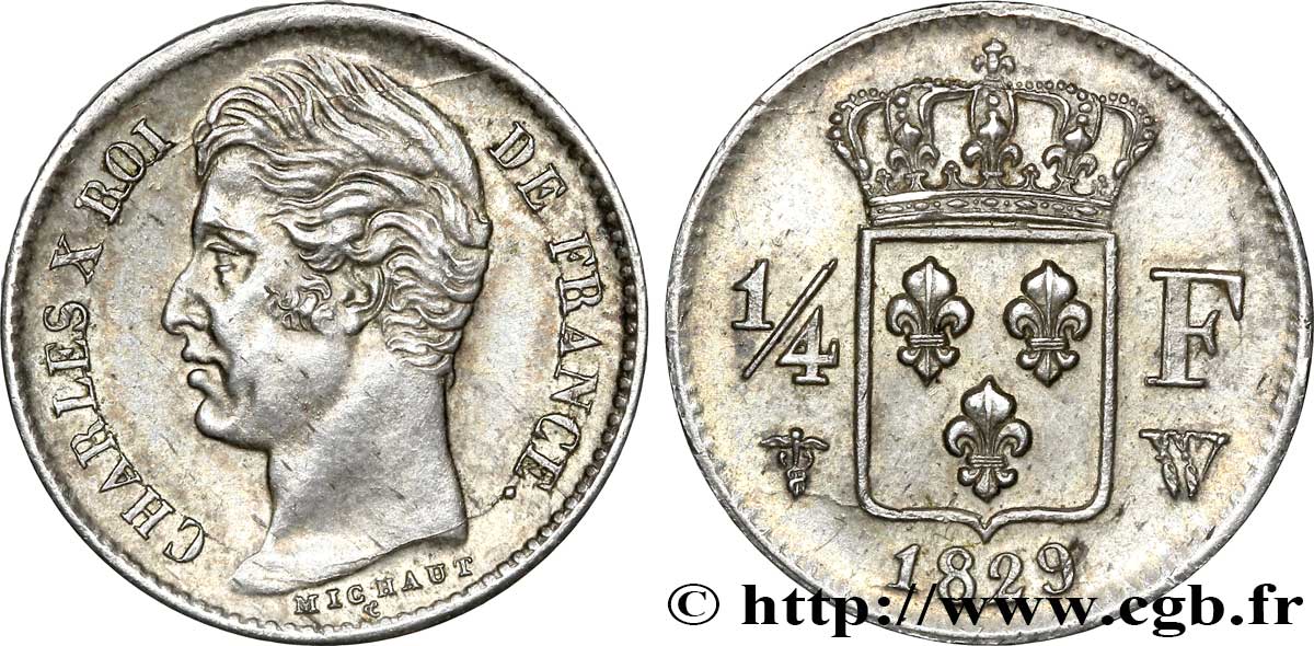 1/4 franc Charles X 1829 Lille F.164/38 SUP58 