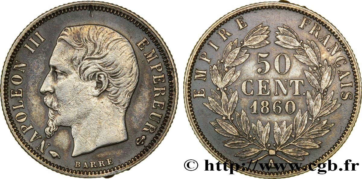 50 centimes Napoléon III, tête nue 1860 Paris F.187/13 BB53 