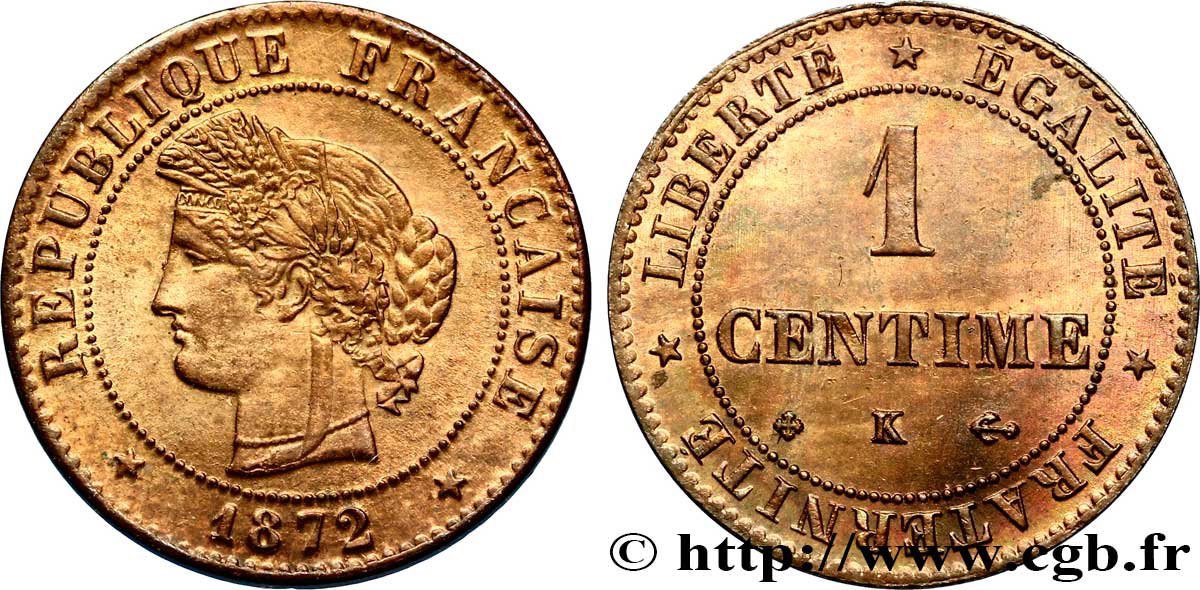1 centime Cérès 1872 Bordeaux F.104/2 SUP58 