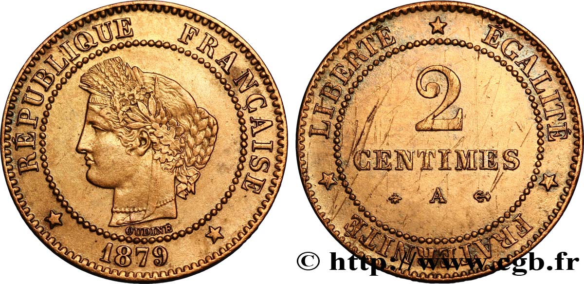 2 centimes Cérès 1879 Paris F.109/6 AU54 